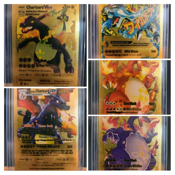Lot of 13 Gold Foil FanArt Charizard & Blastoise Pokemon Cards In Top Lo… - Picture 2 of 2